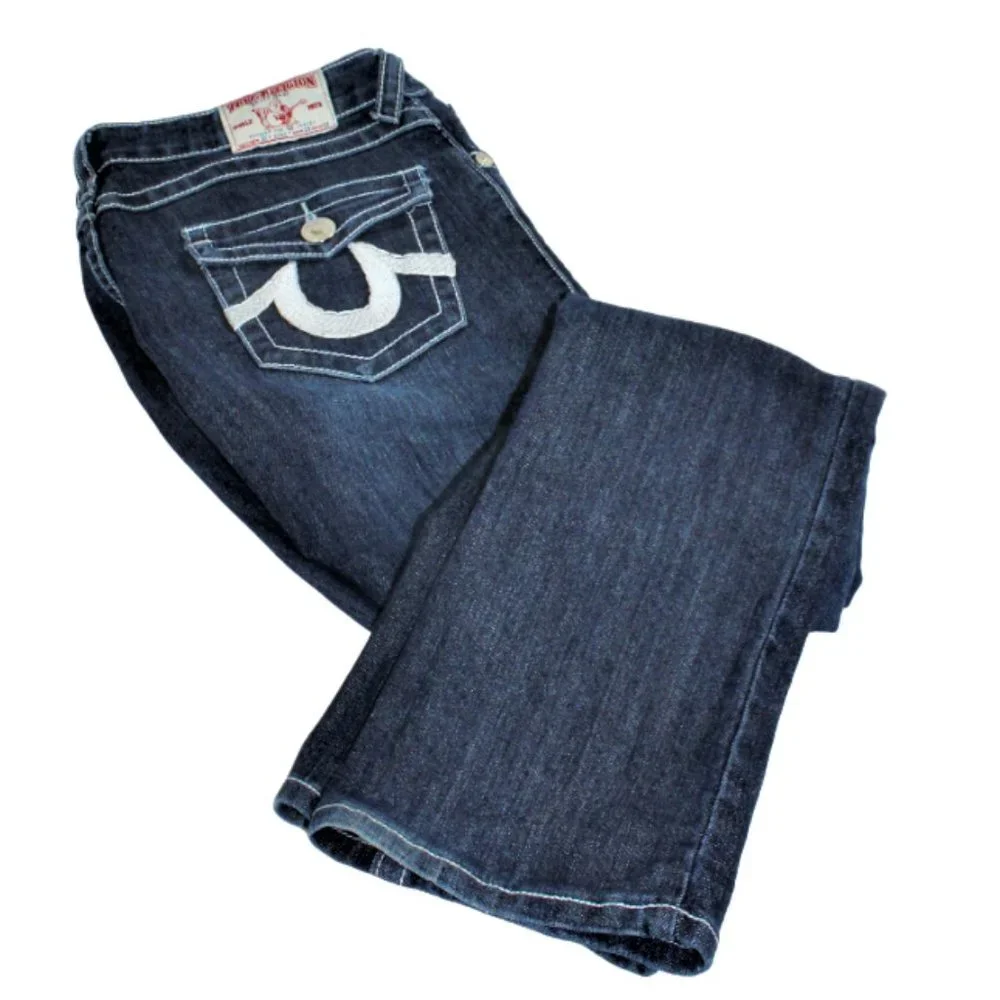 True Religion World Tour Joey Super T Memphis Blue Wash Denim Jeans, Size 29